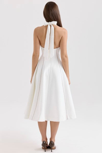 Loulou Ivory Halter Neck Midi Dress