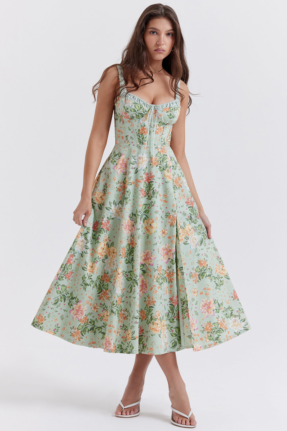 Floral Corset Slit Dress