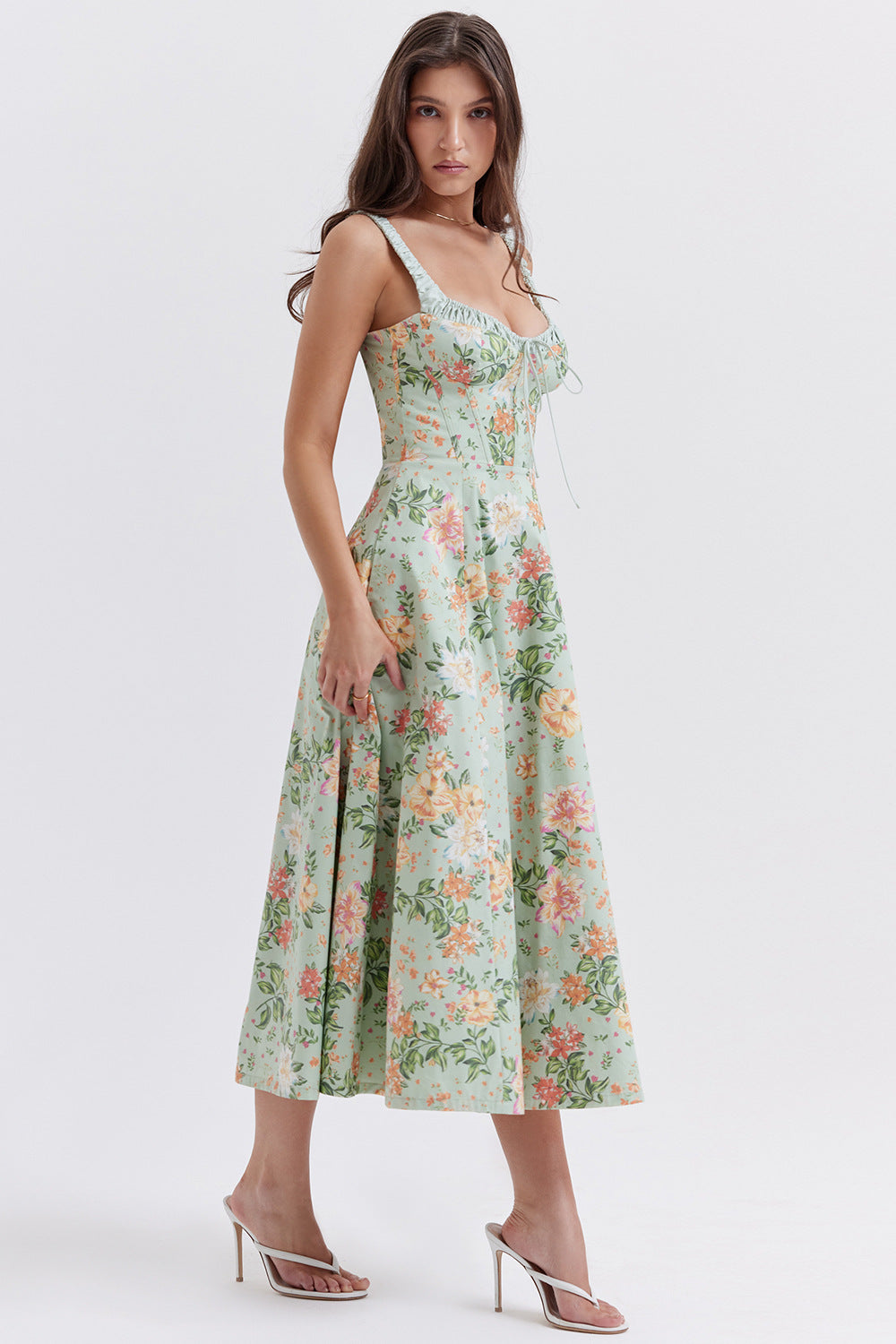 Floral Corset Slit Dress