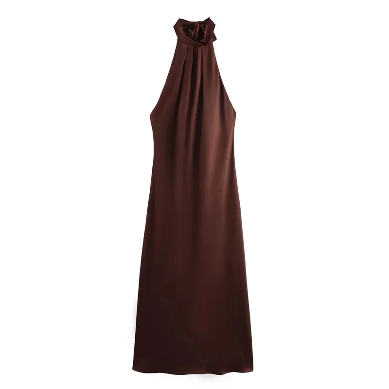 Nora Satin Halter Neck Dress