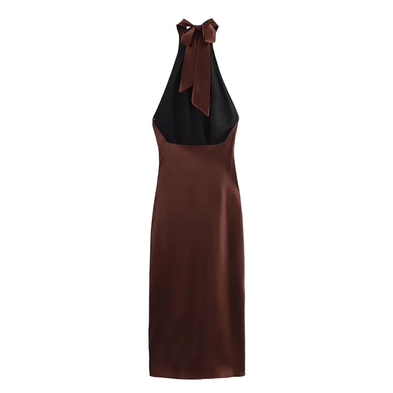 Nora Satin Halter Neck Dress