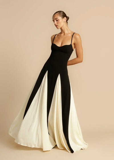 Zinnia - Elegant Contrast Ruffles Maxi Dress