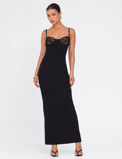Lace Trim Backless Maxi Dress