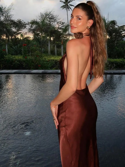 Nora Satin Halter Neck Dress