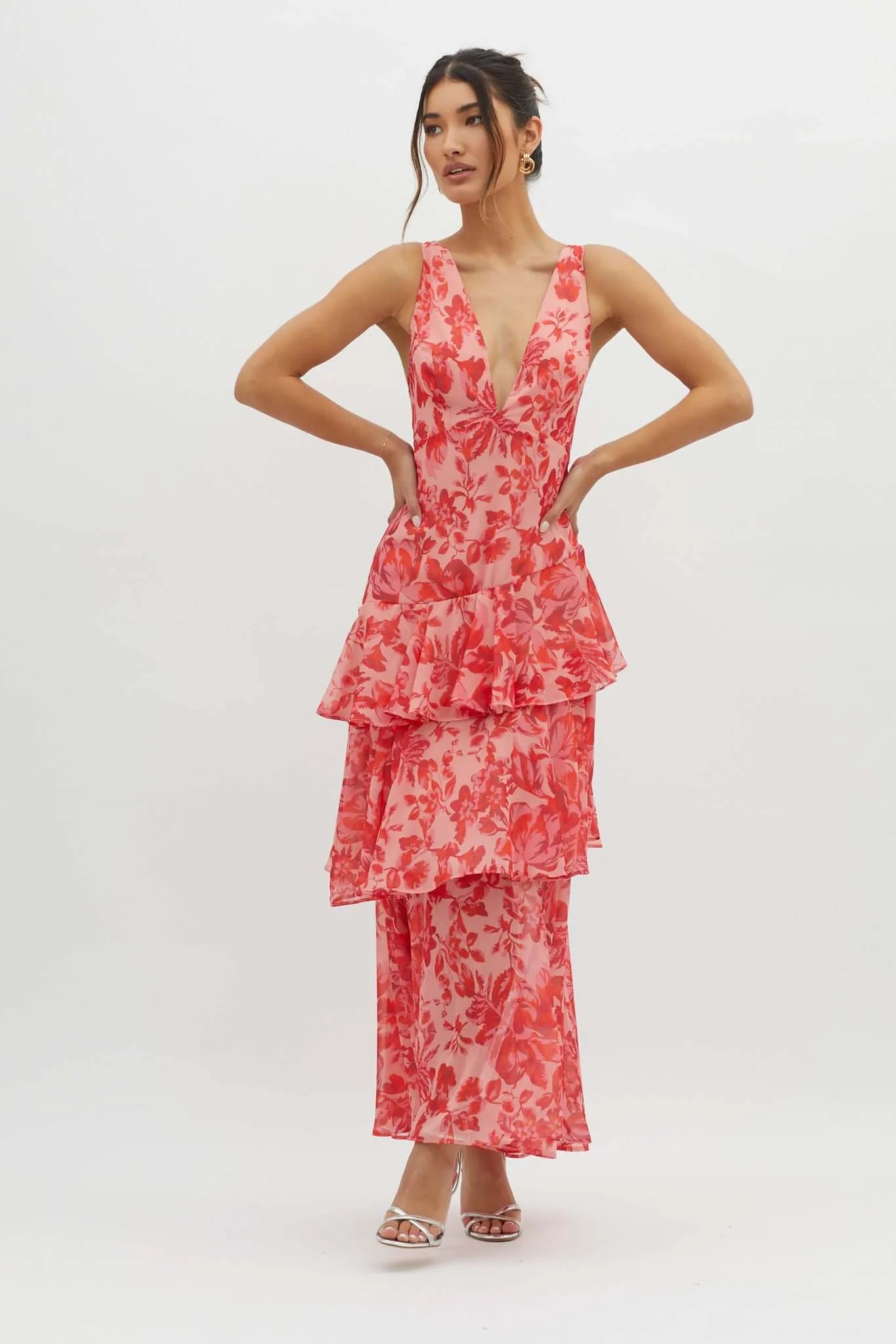 Strappy Back Ruffle Midi Dress