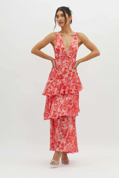 Strappy Back Ruffle Midi Dress