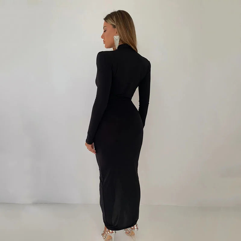 Plunging Neckline Empire Waist Maxi Dress