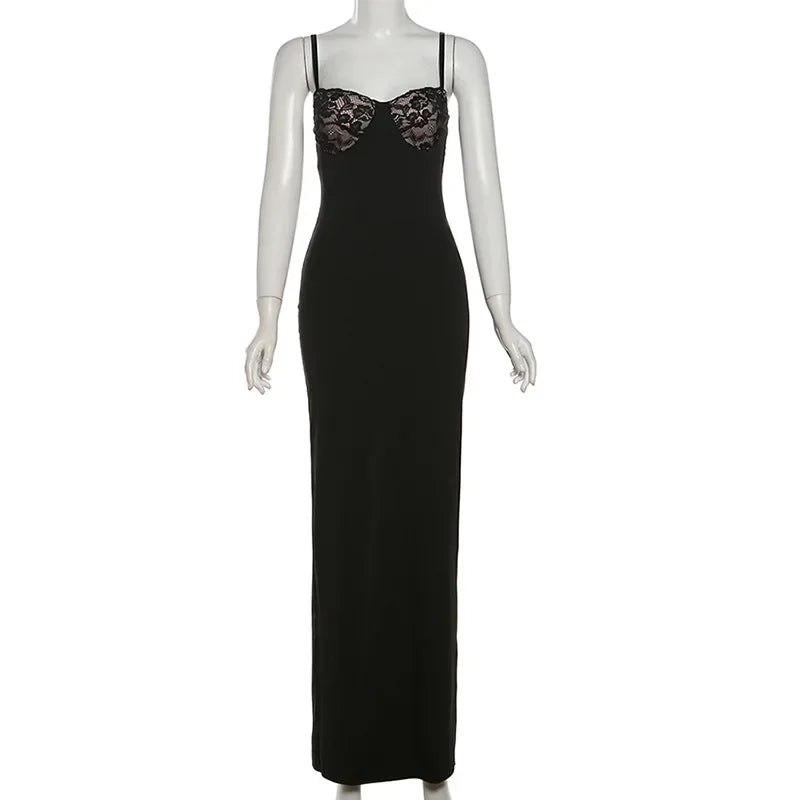Lace Trim Backless Maxi Dress