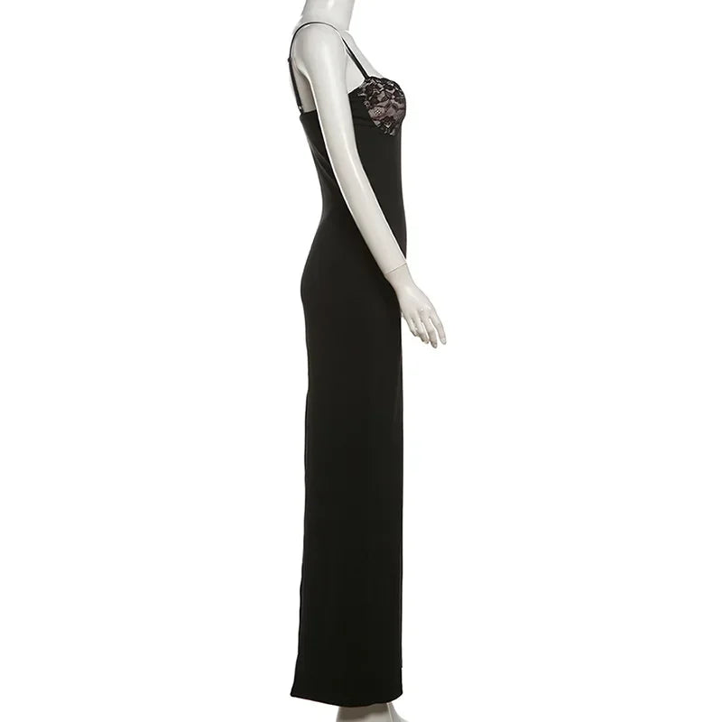 Lace Trim Backless Maxi Dress