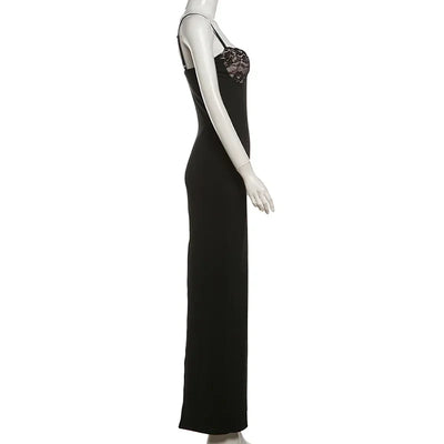 Lace Trim Backless Maxi Dress