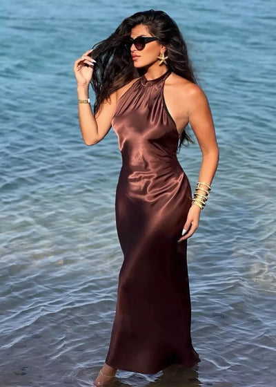 Nora Satin Halter Neck Dress