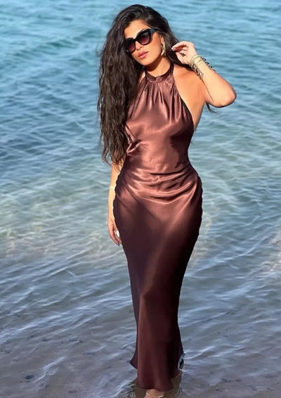 Nora Satin Halter Neck Dress